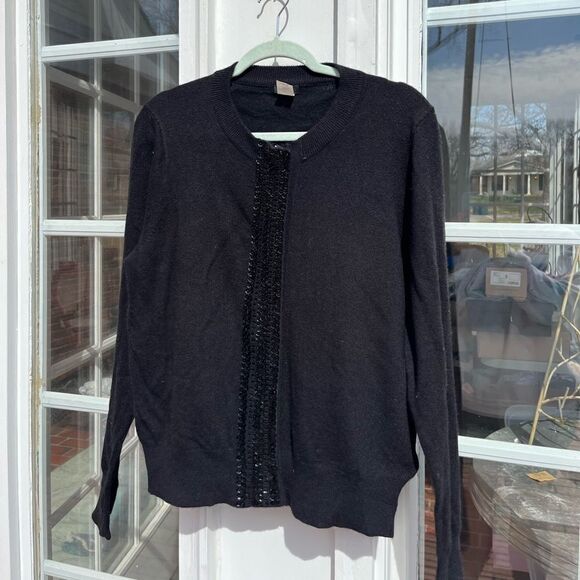 J Crew Wool Cashmere Sequin Zipped Cardigan Sweater - Picture 2 of 6